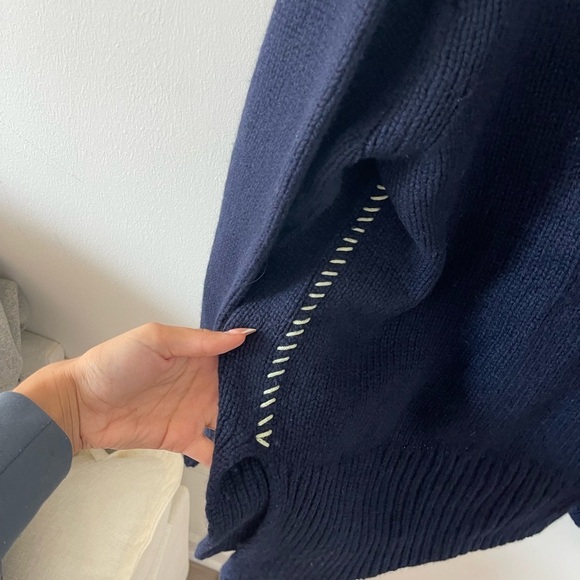 Lafayette 48 Navy Chunky Whipstitch Sweater - Picture 2 of 6